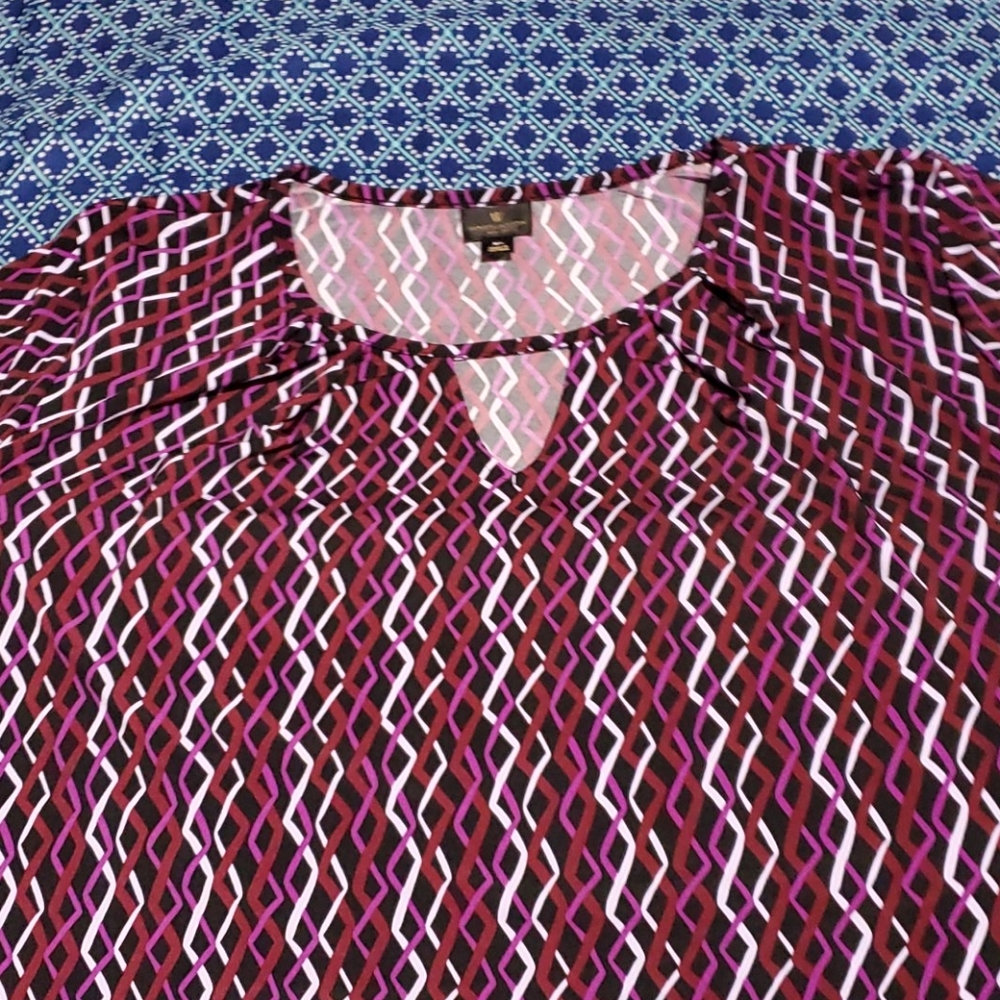 Worthington Pink, Purple & White Geometric Print Blouse